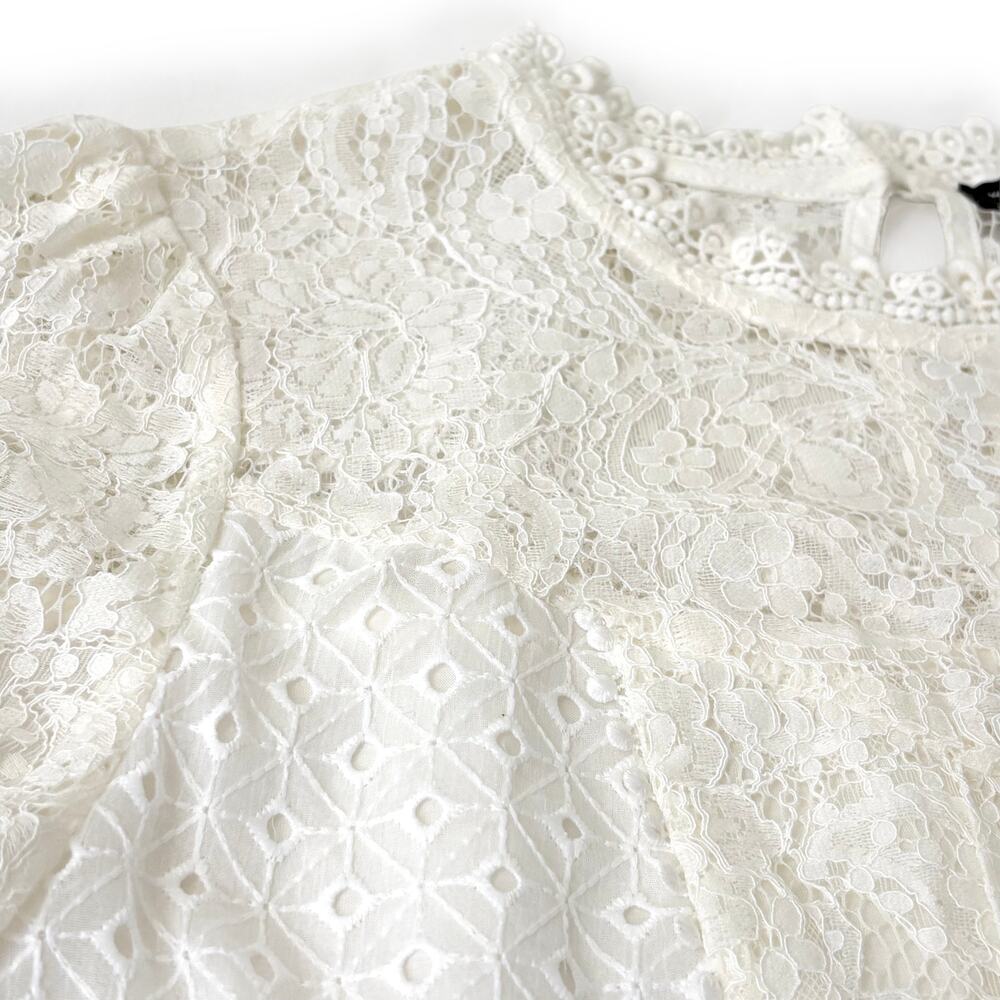 WHBM Lace Blouse Women 4 Ivory Victorian Romantic Coquette Prairie Sheer - Picture 4 of 7